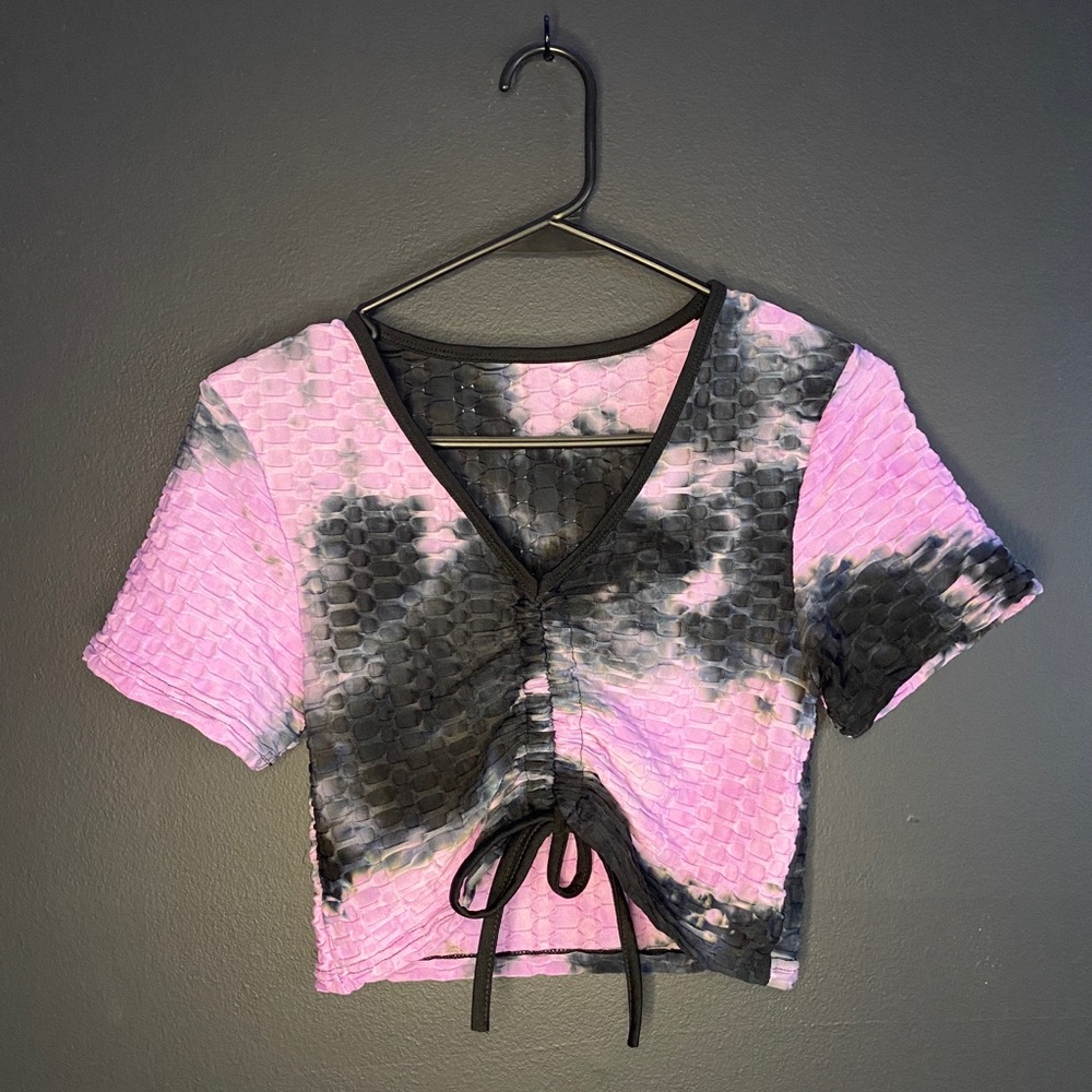 Scrunch Tie Waffle Crop Top Purple/black